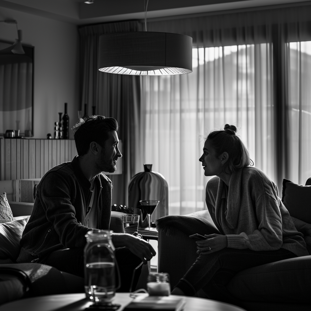 Couple in conversation at home