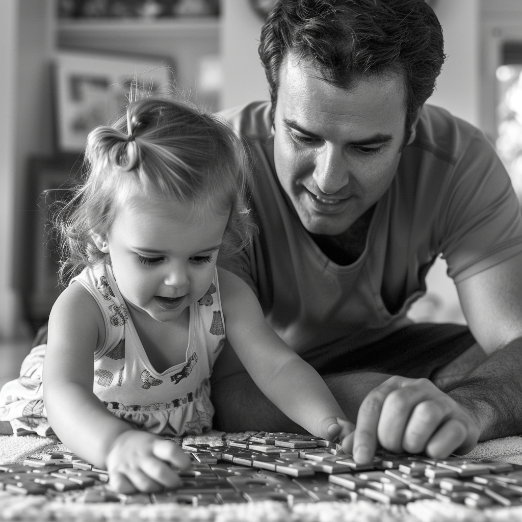 Father and daughter doing a puzzle together